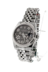 Rolex Datejust 31 Dark Rhodium Floral Motif Dial White Gold Fluted Bezel Jubilee Ladies Watch 178274